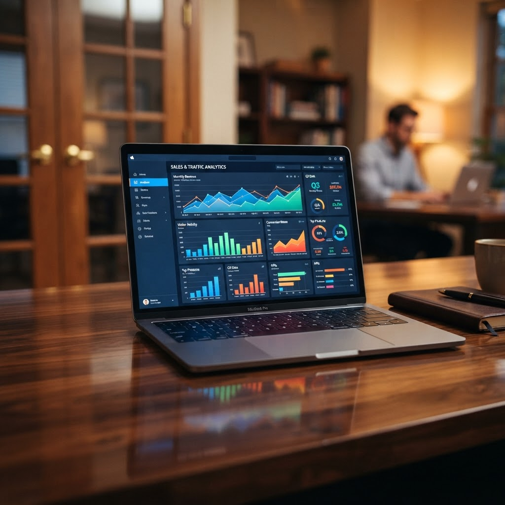 Live metrics dashboard on a laptop